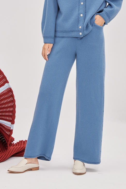 手工刺绣撞色羊绒裤 SJF93K379N 商品图2