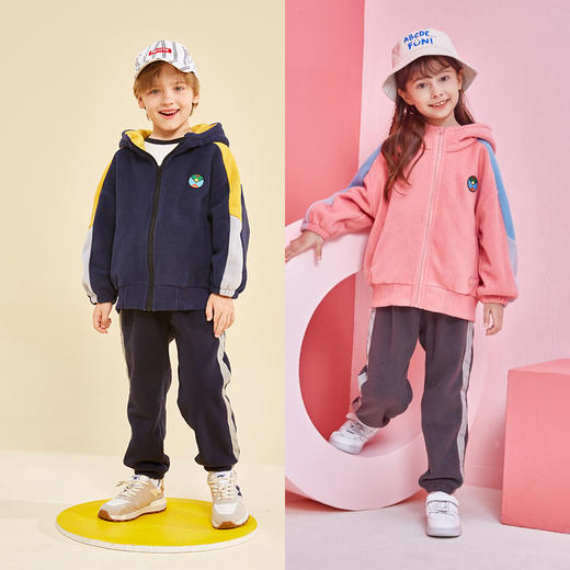 【24年反季特价清仓】龙之涵儿童连帽摇粒绒上衣拼接撞色袖摇粒绒外套2021秋季新款 商品图1
