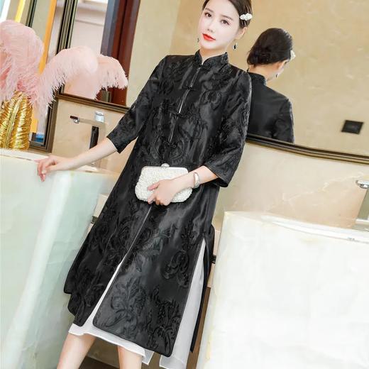 FNZD99540新款复古优雅气质修身小立领七分袖中长款重工刺绣风衣外套 商品图1