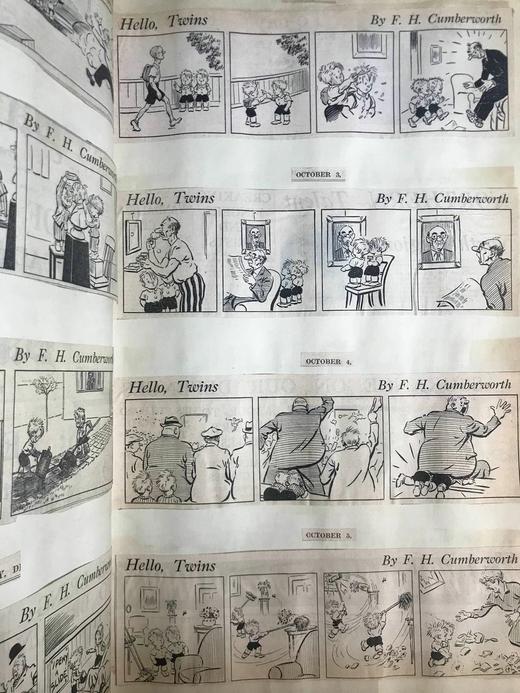 50*33cm巨册！约20世纪早期 F.H.坎伯沃思漫画剪报收集册 数百幅收藏 精装4开 商品图11