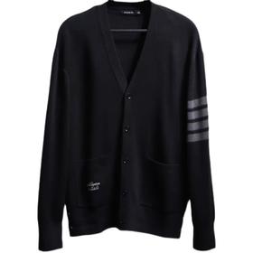 太平鸟男装2021秋季新款休闲V领黑色毛衫开衫B1EAB3203