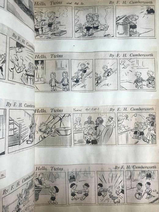 50*33cm巨册！约20世纪早期 F.H.坎伯沃思漫画剪报收集册 数百幅收藏 精装4开 商品图8
