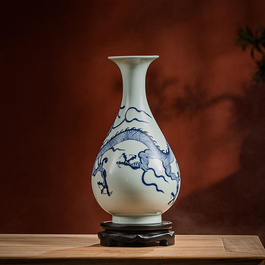 皇窑仿元青花云龙纹玉壶春瓶中式花瓶 江报优选