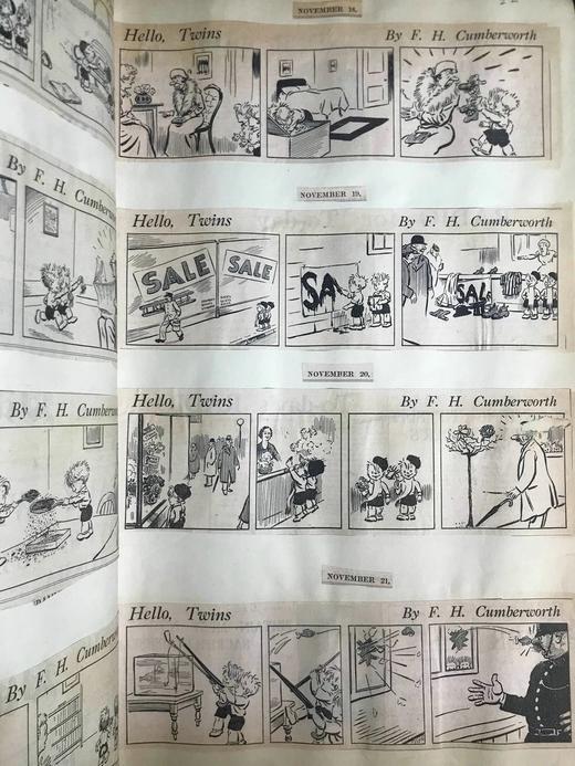 50*33cm巨册！约20世纪早期 F.H.坎伯沃思漫画剪报收集册 数百幅收藏 精装4开 商品图6