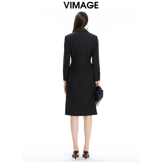 VIMAGE纬漫纪秋季新款洋气西装V领收腰显瘦中长款连衣裙女V1607244 商品图4