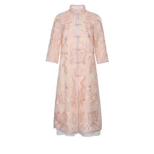 FNZD99540新款复古优雅气质修身小立领七分袖中长款重工刺绣风衣外套 商品图3