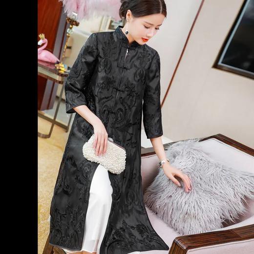 FNZD99540新款复古优雅气质修身小立领七分袖中长款重工刺绣风衣外套 商品图2