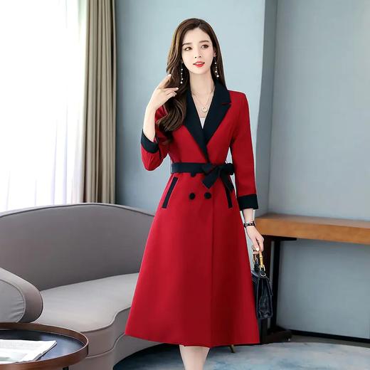 JY-NJ9907 风衣女中长款秋季新款配色外套韩版过膝（配腰带） 商品图0