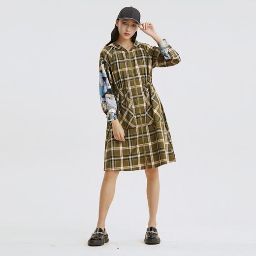 谜底2021秋季新款复古文艺休闲连帽纯棉格子连衣裙长袖213ML1706 商品图1