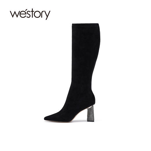 westory2021秋季新款长靴小香风不过膝女靴尖头高筒靴W21DQ80951 商品图1