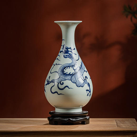 皇窑仿元青花云龙纹玉壶春瓶中式花瓶 江报优选