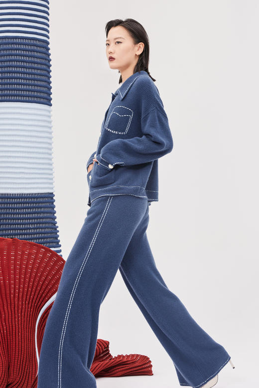 手绣撞色羊绒裤 SJF93K445N 商品图1