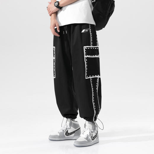 【束脚裤】涂鸦休闲裤男秋季高街工装个性宽松抽绳男式九分裤潮牌束脚裤 商品图2