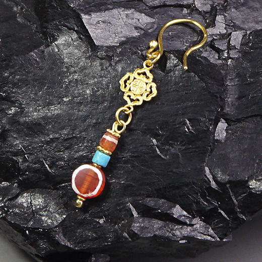 镶蚀红玉髓方圆不对称耳环 商品图2