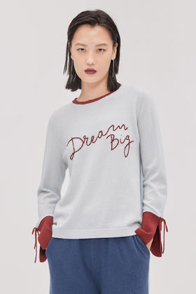  手工绣花圆领撞色羊绒女套衫 SJF93W141N