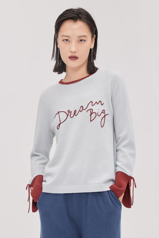  手工绣花圆领撞色羊绒女套衫 SJF93W141N 商品图0