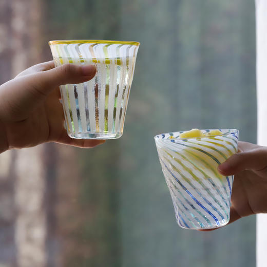 日本 小林亮二 彩色玻璃杯 高足杯 条纹 啤酒杯汽水杯日式复古 商品图5