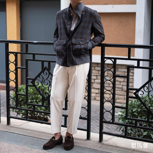 Reda ATTO Super 110's 澳洲美丽诺羊毛深棕格纹A1飞行员夹克 商品图2