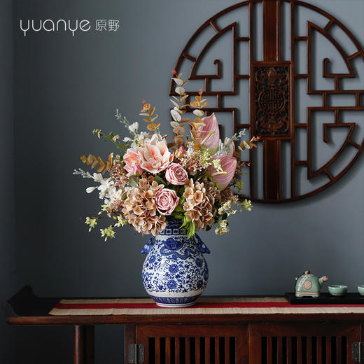 高端仿真花石榴假花干花束树枝中式餐桌装饰花客厅花艺套装摆设件 商品图2