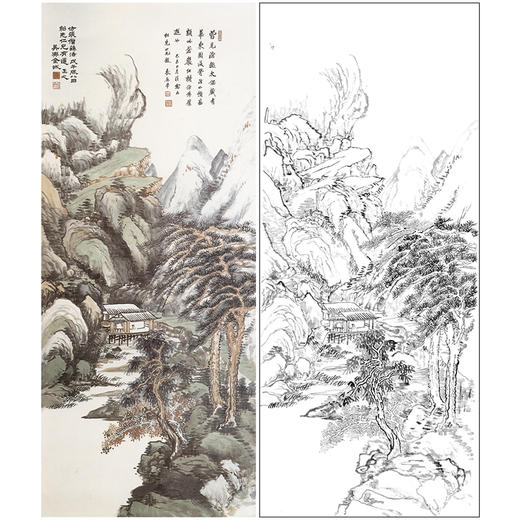 竖幅工笔画山水白描底稿-金城-《仓岩红树图》-多种白描尺寸可选-JS01 商品图0