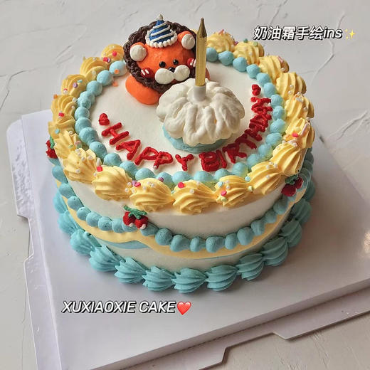 INS风“奶油霜”复古手绘蛋糕（提前三天预订） | 拍之前请先私聊确认口味和款式（蛋糕上的裱花和小动物是动物奶油+黄油） 商品图4