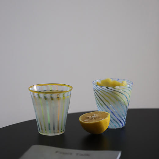 日本 小林亮二 彩色玻璃杯 高足杯 条纹 啤酒杯汽水杯日式复古 商品图6