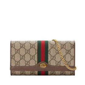 GUCCI/古驰 19春夏新款Ophidia系列女士米色帆布GG链条钱包