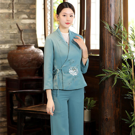 民族风唐装职业阔腿裤套装2021年新款女秋冬装中国风汉服两件套潮 YFN21282 商品图2