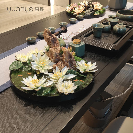 酒店餐桌花摆花高端新中式花仿真花假花圆形圆桌转盘餐厅装饰摆件 商品图0