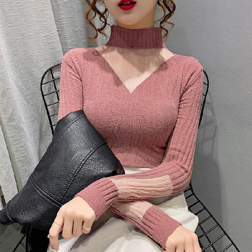 天鹅绒内搭半高领蕾丝针织打底衫 	 雪1091 商品图5