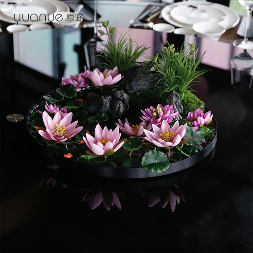 酒店餐桌花摆花高端新中式花仿真花假花圆形圆桌转盘餐厅装饰摆件 商品图1