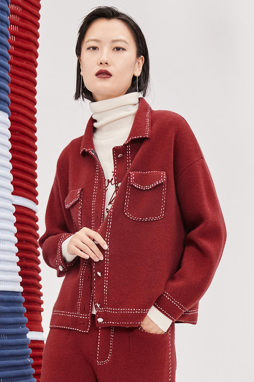 手工装饰线羊绒女夹克外套 SJF93W378A、SJF93W378N 商品图5