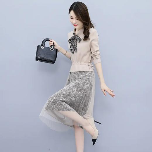 HRYZ7625 2021春秋季时尚新款连衣裙针织线衣配蕾丝长款连衣裙 商品图3