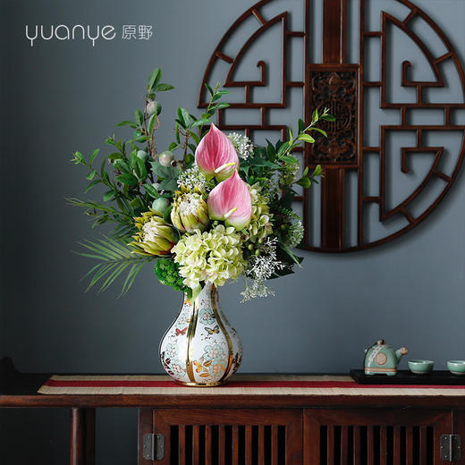 高端仿真花石榴假花干花束树枝中式餐桌装饰花客厅花艺套装摆设件 商品图1