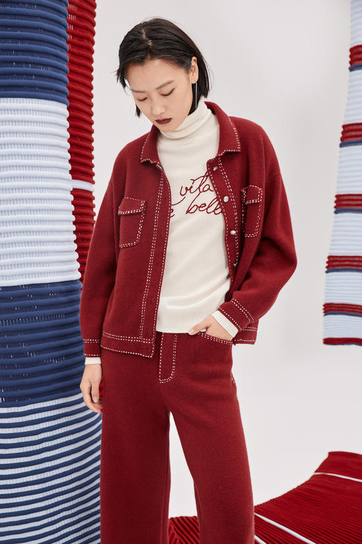 手工装饰线羊绒女夹克外套 SJF93W378A、SJF93W378N 商品图4