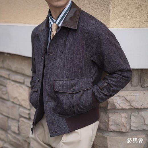 Lanificio Cerruti 1881 初剪羊毛咖啡色A2飞行员夹克 商品图10