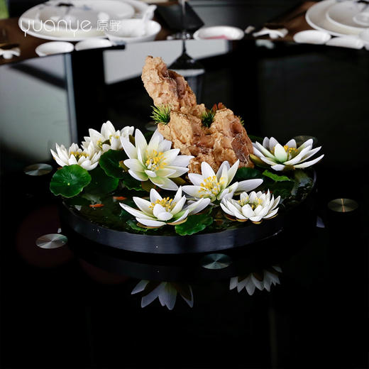 酒店餐桌花摆花高端新中式花仿真花假花圆形圆桌转盘餐厅装饰摆件 商品图4