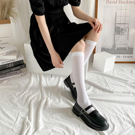 袜子女中筒袜潮春夏日系过膝高筒jk小腿制服袜子短黑色长筒袜 商品图3