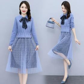 HRYZ7625 2021春秋季时尚新款连衣裙针织线衣配蕾丝长款连衣裙