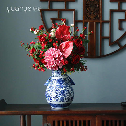 高端仿真花石榴假花干花束树枝中式餐桌装饰花客厅花艺套装摆设件 商品图4