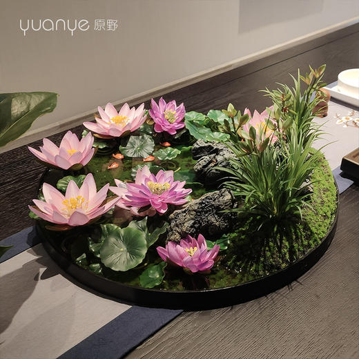 酒店餐桌花摆花高端新中式花仿真花假花圆形圆桌转盘餐厅装饰摆件 商品图3