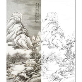 竖幅工笔山水人物白描底稿-金城-《山居雪后图》-多种白描尺寸可选-JS11