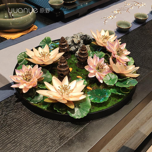 酒店餐桌花摆花高端新中式花仿真花假花圆形圆桌转盘餐厅装饰摆件 商品图2