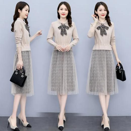 HRYZ7625 2021春秋季时尚新款连衣裙针织线衣配蕾丝长款连衣裙 商品图1