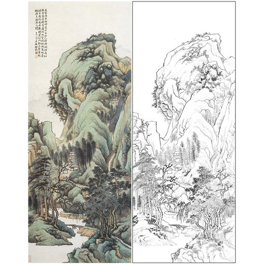 竖幅工笔画山水白描底稿-金城-《遥峰晴翠图》-多种白描尺寸可选-JS13 商品图0