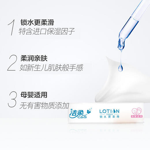 厂家仓发货-洁柔(C&S)乳霜抽纸BabyLotion柔润3层100抽面巾纸*12包无香(母婴高端软抽保湿纸巾丝般柔滑)整箱销售 LR064-12E 商品图2