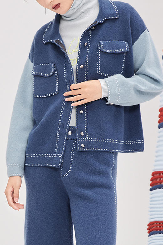 手工装饰线羊绒女夹克外套 SJF93W378A、SJF93W378N 商品图0