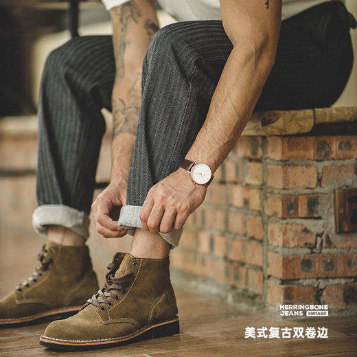 工装优选 美式复古HBT灰色牛仔裤直筒修身阿美咔叽条纹长裤子男秋 商品图1