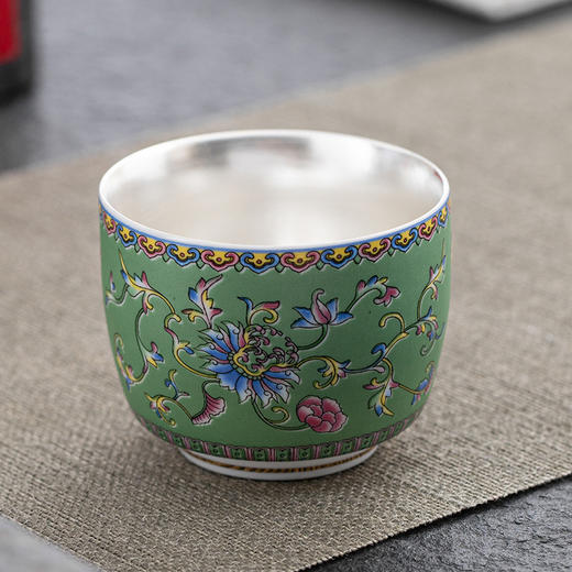 珐琅彩陶瓷品茗杯 单杯鎏银杯 主人杯 商品图2