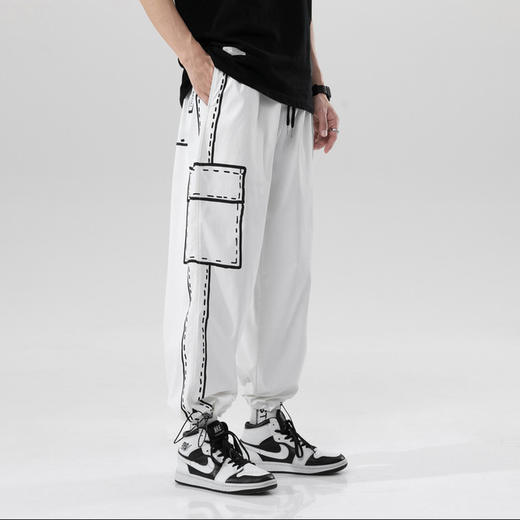 【束脚裤】涂鸦休闲裤男秋季高街工装个性宽松抽绳男式九分裤潮牌束脚裤 商品图1